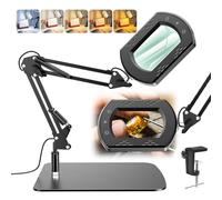 15X Rectangle Magnifying Glass with Light and Stand,2 in 1 Magnifying Desk Lamp with Clamp and Base,5 Color Modes Stepless Dimmable,Hands-Free Desk Lamp for Hobby Reading Crafts Repair Close Work