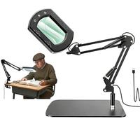 15X Rectangle Magnifying Glass with Light and Stand, 5 Color Modes Stepless Dimmable LED Magnifying Lamp with Clamp, Desk Magnifier Lamp for Reading Crafts Repair Painting Close Work