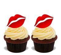 15x RED GLOSSY LIPS PREMIUM EDIBLE STAND UP RICE WAFER CAKE TOPPERS KISS D1
