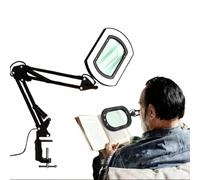 15X Square Magnifying Glass with Light and Clamp, Hands-Free Magnifying Lamp, Real Glass LED Lighted Magnifier Stand, 5 Color Modes Stepless Dimmable, Versatile Magnifying Glasses