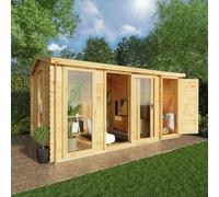 15x10 Mercia Reverse Apex Log Cabin With Side Shed in 19mm Logs