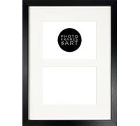 15x11"/ x2 7x5" Multi Aperture Black Oxford Photo Frame With Glass Window & Soft Cream Mount