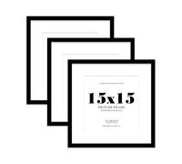 15x15 Black Picture Frame with Mount for 13x13 Photos, Prints - Modern Square Wall Frame, Set of 3
