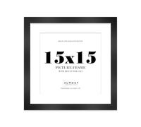 15x15" Black Square Frame With Mount for 13x13" Pictures 28mm Edge Frame Display with Wall Hooks, 1 Pack
