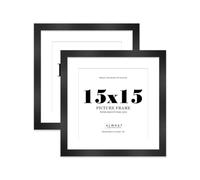 15x15 Black Square Frame With Mount for 13x13 Pictures 28mm Edge Frame Display with Wall Hooks, 2 Pack