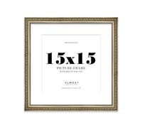 15x15 Champagne Silver Ornate Photo Frame With White Mat For 13x13 Picture, Ready to Hang, 1 Pack