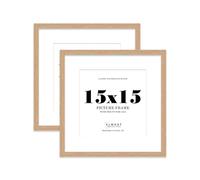 15x15 Oak Picture Frame with Mount for 13x13 Photos, Prints - Modern Square Wall Frame, Set of 2