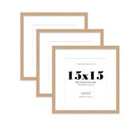15x15 Oak Picture Frame with Mount for 13x13 Photos, Prints - Modern Square Wall Frame, Set of 3
