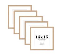 15x15 Oak Picture Frame with Mount for 13x13 Photos, Prints - Modern Square Wall Frame, Set of 5
