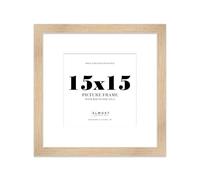 15x15" Oak Square Frame With Mount for 12x12" Pictures 28mm Edge Frame Display with Wall Hooks, 1 Pack