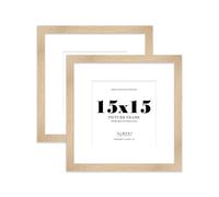 15x15" Oak Square Frame With Mount for 12x12" Pictures 28mm Edge Frame Display with Wall Hooks, 2 Pack