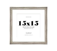 15x15 Silver Ornate Photo Frame With White Mat For 13x13 Picture, Ready to Hang, 1 Pack