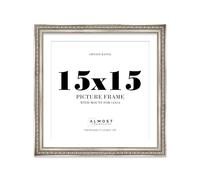 15x15 Silver Ornate Photo Frame With White Mat For 14x14 Picture, Ready to Hang, 1 Pack