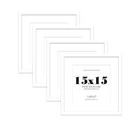 15x15 White Picture Frame with Mount for 13x13 Photos, Prints - Modern Square Wall Frame, Set of 4
