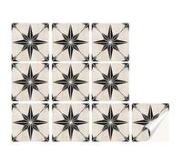 15x15cm Black and White Star Tile Stickers (10-Pcs) - Waterproof Self-Adhesive Vinyl Peel & Stick Tiles for Kitchen, Bathroom, Fireplace, Backsplash - Removable Decorative Wall Tile Decals