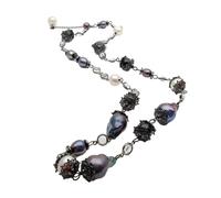 15X23MM Freshwater Cultured Pearl Black Keshi Pearl White Potato Pearl Long Chain Necklace 30" HJDIPCKYVG