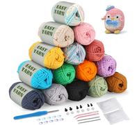 15x50g Crochet Yarn Chunky Yarn for Crochet, Easy Cotton Yarn for Crochets with 4mm Hook Easy-to-See Stitches, Stitch Markers, Easy Crochet Starter Kit for Beginners