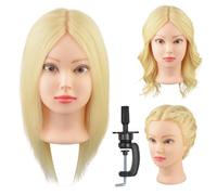 16" 100% Blonde Real Human Hair Mannequin Head Training Practice Head with Clamp Holder for Hairstyle Design (613#)