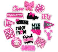 16 17PCS Shoe Charms for Croc Bubble Slides Clogs Sandals, Cheerleader Signs Shell Tooth Happy Birthday Shoe Accessories Decorations for Girls Women Teens Adults, Polyvinyl Chloride, No Gemstone