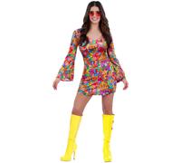 (16-18 UK, Multicoloured) Smiffys Womens/Ladies 60s Rainbow Peace Hippie Costume
