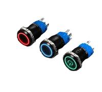 16/19/22mm Waterproof Metal Push Button Switch Momentary Latching Car Round LED Light Power Symbol 5V 6V 12V 24V 220V Red Blue(Red Circle,16MM_220V)