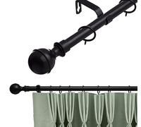 16-19 mm Extendable Metal Curtain Pole Rods Voile Easy Fitting Ball Black 70-120 cm