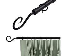 16-19 mm Extendable Metal Curtain Pole Rods Voile Easy Fitting Crook Black 210-360 cm