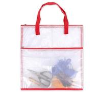 16.1x15.7in Sew Project Bag, Multipurpose Clear Mesh Quilting Storage Organizer with Zipper Portable Large Craft Bag for Stitching Knitting Crochet Art Craft Supplies (Red)