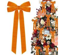 16/24/36Pcs Velvet Bows for Christmas Tree,Christmas Decor Ribbon, Small Bows Ornaments for Garland Wreath Gift Wrapping Candy Bags Party Decorations (Orange,16pCS)
