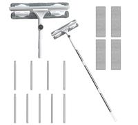 16.3 Foot（4.97m）Window Cleaning Equipment,Professional Window Cleaning Kit,Includes 1 Brush Head, 9 Extension Poles And 4 Fibre Cloths, Suitable For High-Rise Window Cleaning And Tile Cleaning.