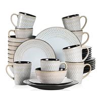 16/32/48 Piece Grey Embossed Stoneware Tableware Set with Dinner/Dessert Plates/Soup Bowls/Mugs for 4/8/12.