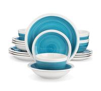 16/32 Piece Stoneware Tableware Set with Dinner/Dessert Plate Cereal(Blue,32 pcs)