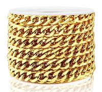 16.4 Feet Stainless Steel Flat Curb Chains 2.2mm Width Twisted Miami Cuban Link Chain Hip Hop Chain Gold Plated with Spool for Necklace Jewelry Making