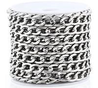 16.4 Feet Stainless Steel Flat Curb Chains 6mm Width Twisted Miami Cuban Link Chain Hip Hop Chain Silver Plated with Spool for Necklace Jewelry Making