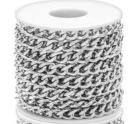 16.4 Feet Stainless Steel Flat Curb Chains 8mm Twisted Miami Cuban Link Chain Chunky Hip Hop Chain Silver Plated with Spool for DIY Jewelry Making