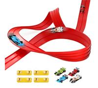 16.4 ft Flexible Car Race Track set, Classic Long Roll Up Race Track with 4 Cars, Rolls Up Portable Dual Car Race track