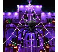 16.4 Ft Halloween Spider Web, Triangular Huge Spider Web, Halloween Decorations Outdoor Spider Web with 100 Purple LED Lights for Indoor/Outdoor Porch & Yard Parties Haunted House Halloween Décor