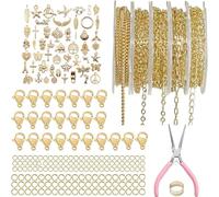 16.4 ft Necklace Chain for Jewelry Making, 5 Rolls Silver Plated Chains for DIY Necklace Bracelet Jewelry Making Accessories with Charm Pendants Jump Rings Lobster Clasps Pliers（Gold