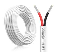16.4FT/5M 22AWG 2×0.3mm² Electrical Wire 2 Core Cable, Whit 300V, Low Voltage Flexible Extension Wire for 5V/12V/24V, Tinned Copper, High Temperature Resistant, for LED Strips and Automotive