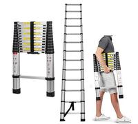 16.4ft 5M Aluminum Extension Foldable Telescopic Ladder Telescoping Straight Ladder Extendable Capacity Max Load 150kg/330lb EN 131 Light-Weight Fully Extened 5M