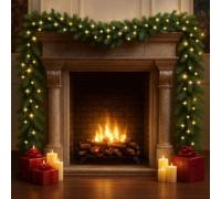 16.4ft/5M Christmas Garland Decoration with 100 Warm White LED Lights, Artificial Pine Green Garland for Fireplace Mantle Stairs Front Door Indoor Outdoor Christmas Holiday Decor
