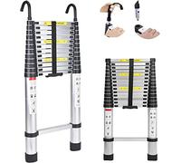 16.4ft 5M Multi-Purpose Telescopic Ladder with Hooks Detachable 330lb Max Load Extendable Extension Climb Ladders Aluminium for Outdoor Indoor Roof Work DIY Home Office Black Long Straight Ladder