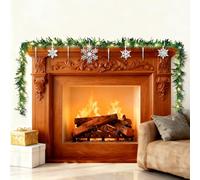 16.4FT Christmas Garland Lights, Artificial Pine Needles Garland with Snowflakes and Icicles, 50 LED Lights for Xmas Tree Decor Door Stairs Fireplaces Decorations