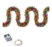 16.4ft Christmas Tinsel Garland with Lights, Metallic Christmas Tree Garland Shiny Party Tinsel Garland Hanging Decorations for Christmas Tree Decorations Wedding Birthday Party Supplies