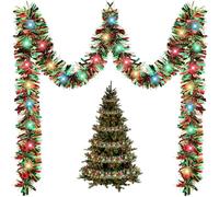 16.4Ft Christmas Tinsel Garland with Lights, Xmas Tree Decorations Colorful Christmas Metallic Twist Garland Ceiling Hanging Decorations for New Year Party Birthday Holiday Indoor Outdoor Supplies