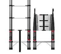 16.4FT Stainless Steel Ladder with Hooks, 5M FT Telescope Ladder with Safety Lock, Anti-slip Thickened Stainless Steel, 330lbs load, Portable Folding Ladders for Home and Construction Use