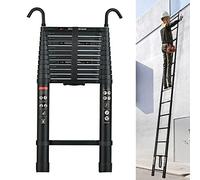 16.4FT Telescoping Ladder Aluminum Extension Ladder with Non-Slip Feet and Double Hook, Portable & Lightweight Multi-Purpose Ladder for Indoor Outdoor Work, 330 lbs Capacity(Black)