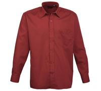 (16.5, Burgundy) Premier Mens Premier Poplin Long-Sleeved Formal Shirt