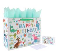 16.5" Extra Large Dinosaur Birthday Gift Bag with Handles, Greeting Card, Tissue Paper and Stickers for Boys, Girls or Kids, Baby Shower, Newborn, New Moms or