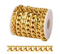 [16.5 FT] 18K Gold Plated Curb Chain for Jewelry Making, 9.8mm Wide 304 Stainless Steel Cuban Link Chain Roll Bulk for DIY Jewelry Making Craft